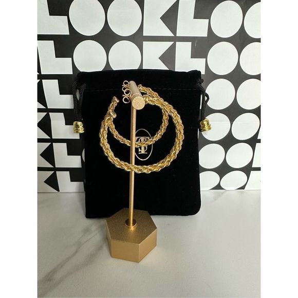 Sylvia Toledano Flow 22K Gold-Plated Woven Chain Hoop Earrings - Picture 7 of 8